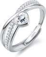 Bague Argent 925 Femme Réglable Étoile Coeur